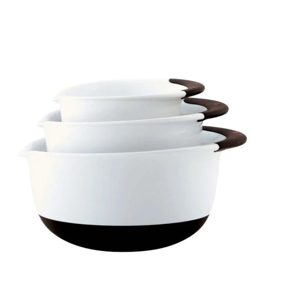 Oxo White and Black Mixing Bowl Set of 3 Non-Slip Nesting Bowls